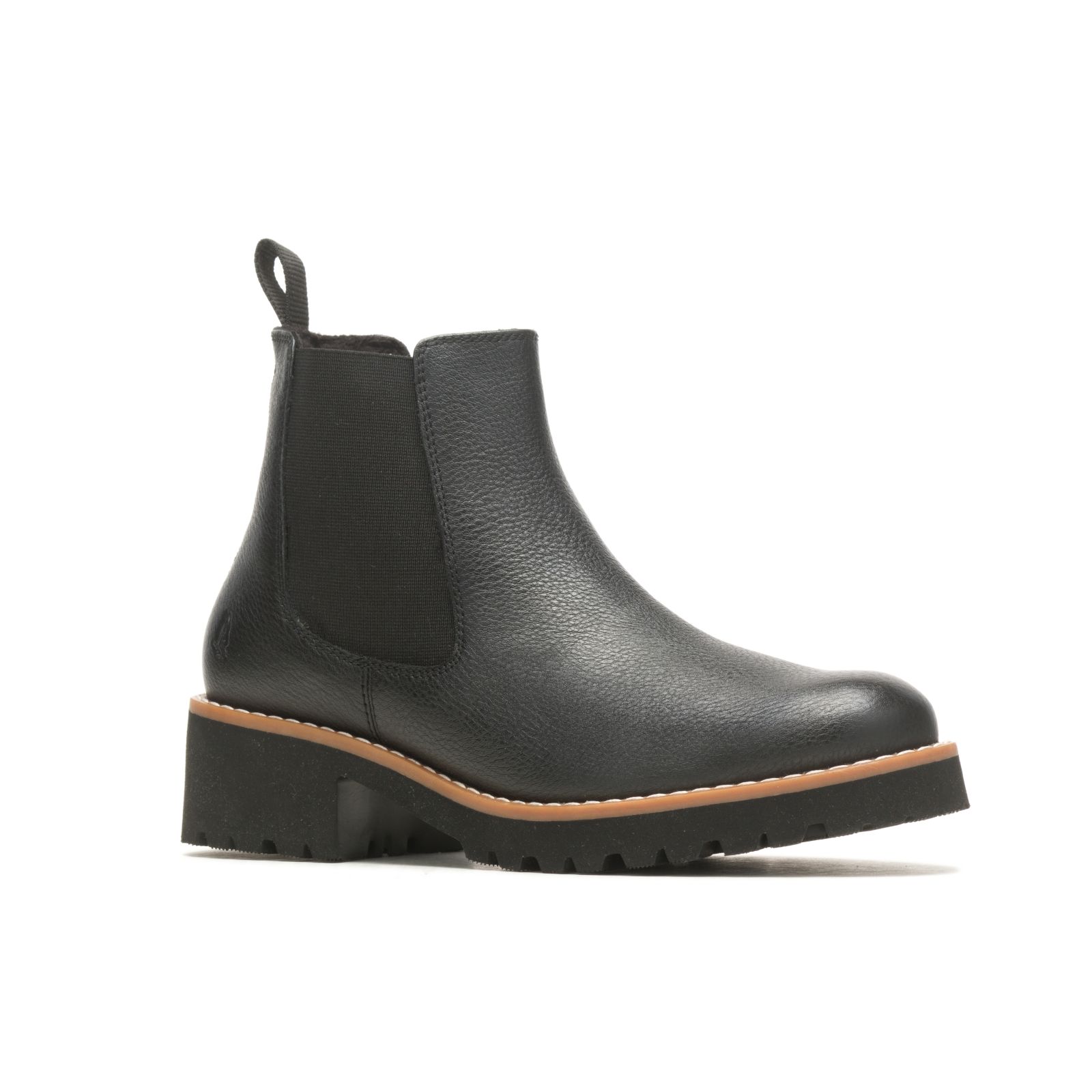 Bold Black Leather Hushpuppies Factory Outlet Amelia Chelsea Boot | QRK254369