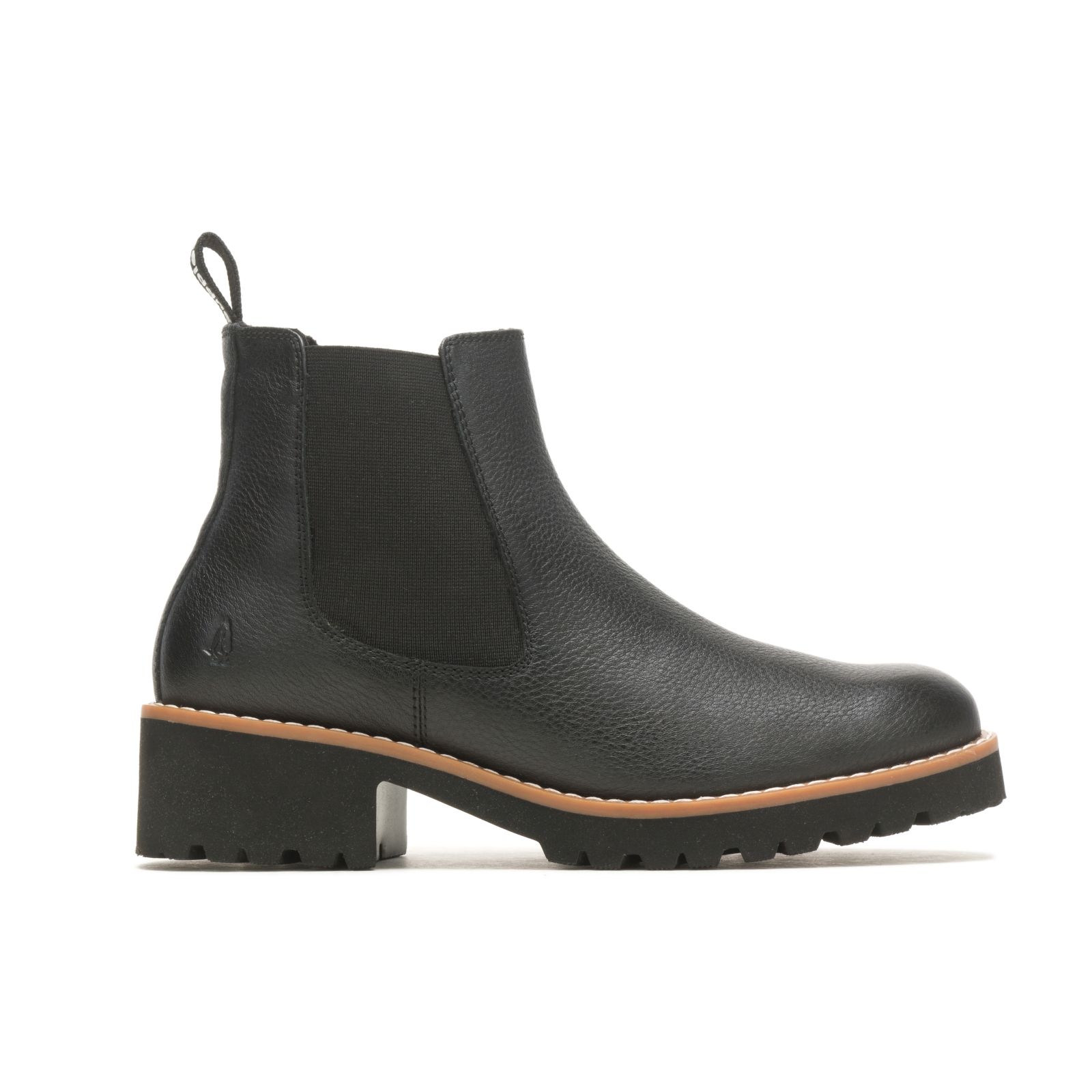 Bold Black Leather Hushpuppies Factory Outlet Amelia Chelsea Boot | QRK254369