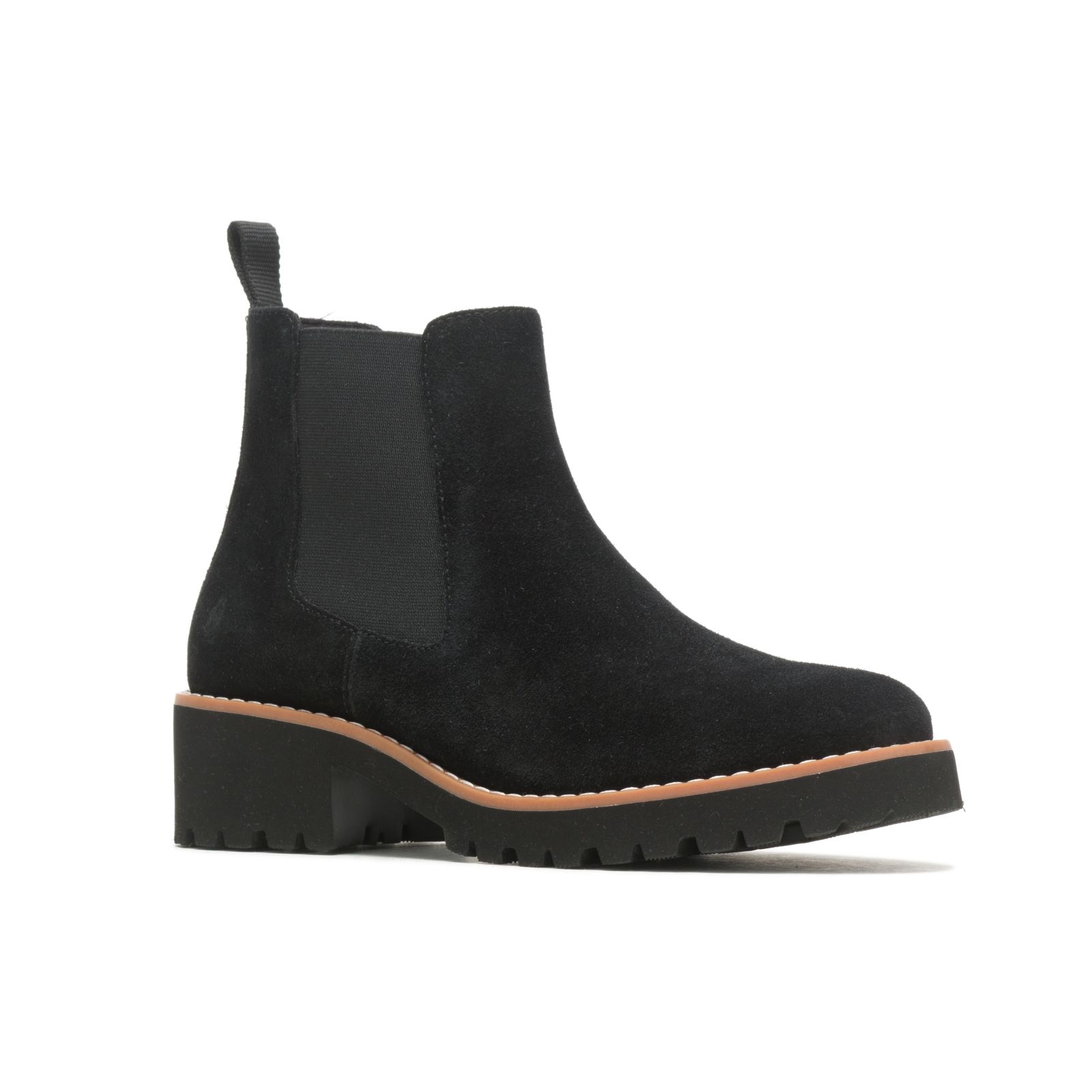 Bold Black Suede Hushpuppies Factory Outlet Amelia Chelsea Boot | WBD539106